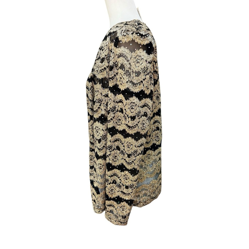 R&M Richards Vintage Black Gold Lace Sequins 1 Piece Layered Jacket Top Size 14 - Picture 2 of 6